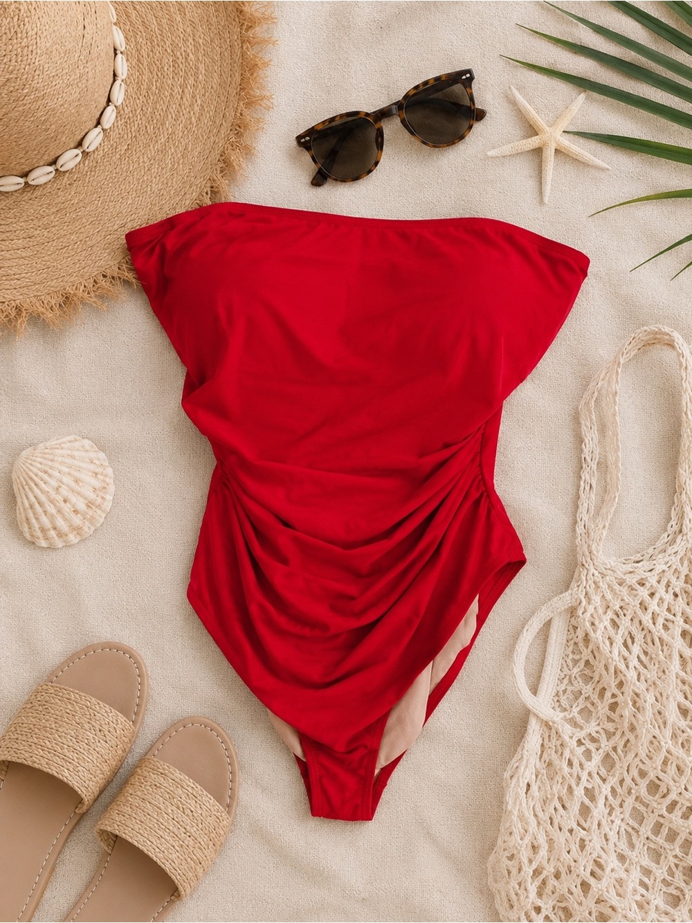 NWT J. Crew Venetian Red Ruched Bandeau One-Piece Swimsuit Size 22